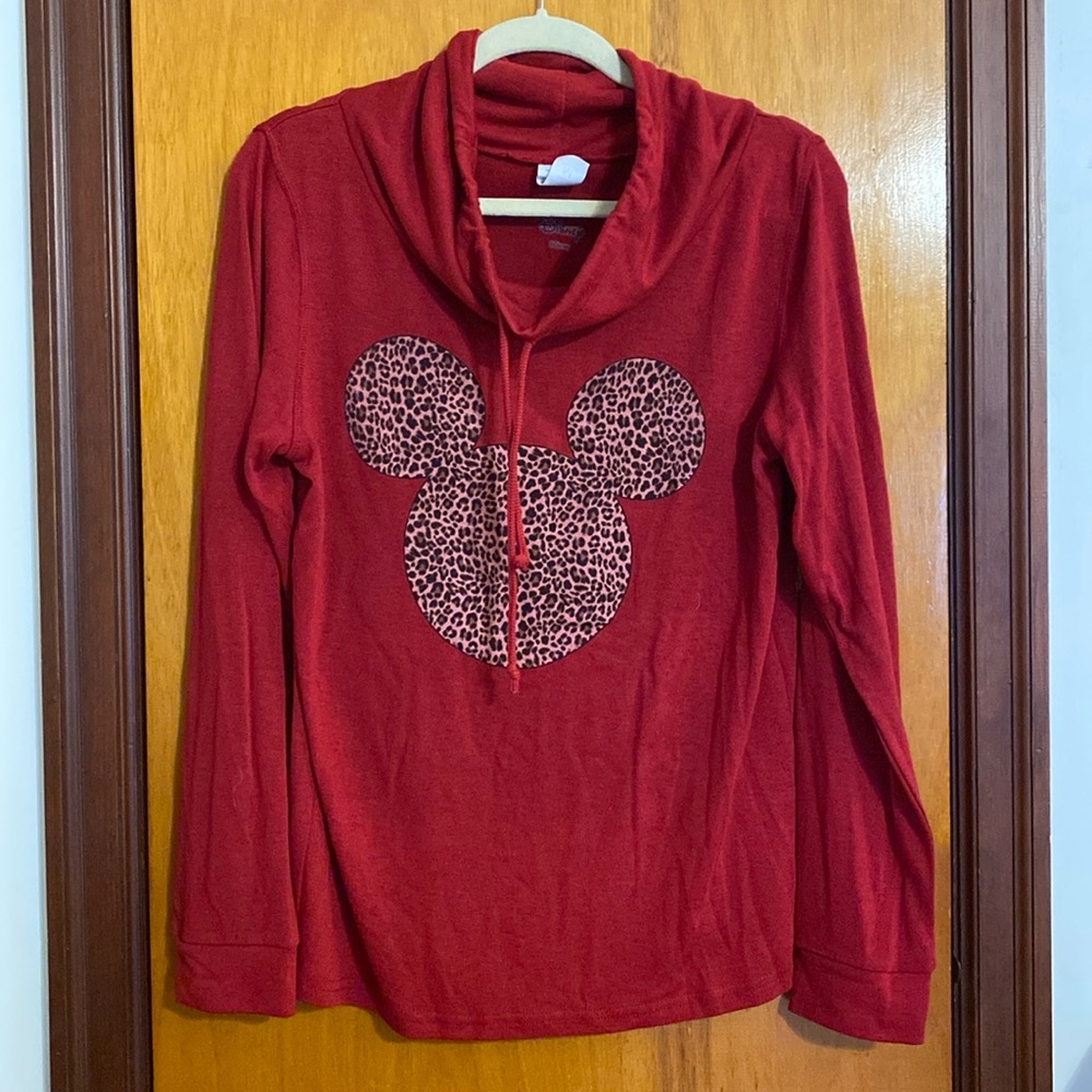 Disney Mickey Mouse Cheetah Print Cowlneck Longsleeve Shirt - Size: Medium